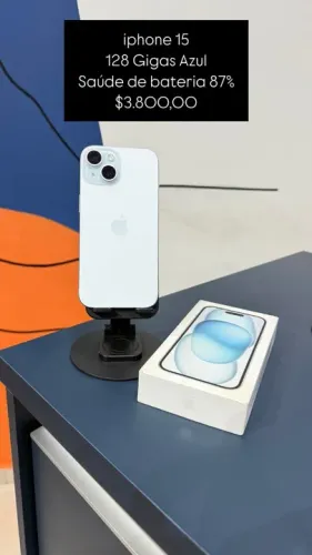 IPhone 15 Azul 128Gigas Saude de Bateria 87% R$ 3.800,00 Semi Novo | Loja Fisica
