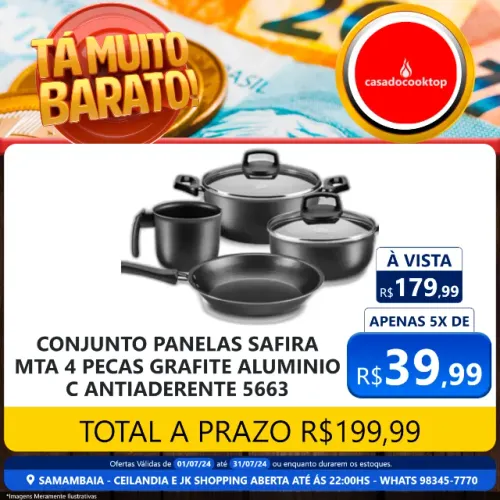 Conjunto panelas safira mta 4 pecas grafite aluminio c/ antiaderente