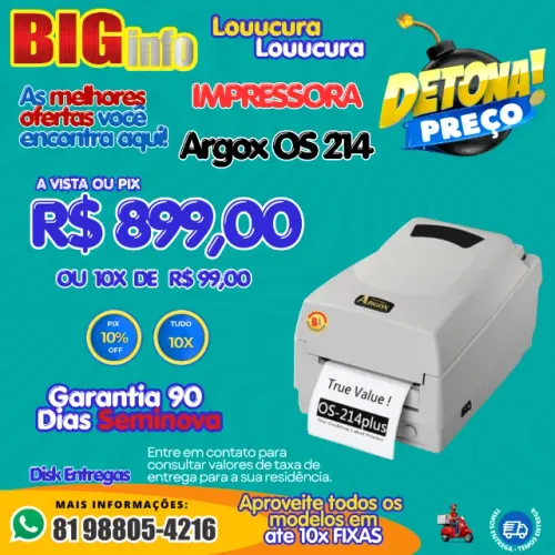 Impressora Termica Computador Argox Os-214 Plus Etiquetas Cor Cinza