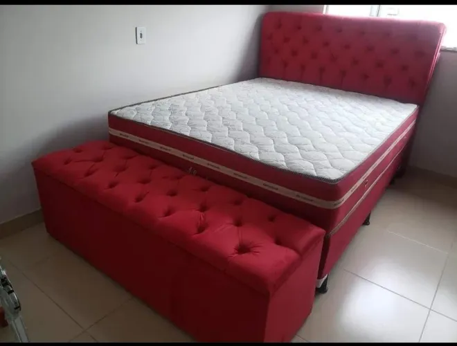 Cama box casal com cabeceira com baú e várias cores