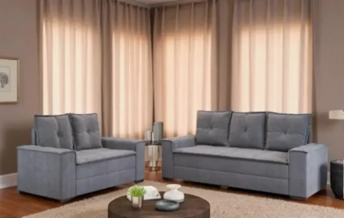 Sofá grecia 2 e 3 lugares veludo cinza novo de loja 