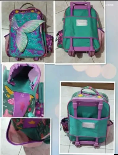 Mochila grande espaçosa infantil com rodinhas