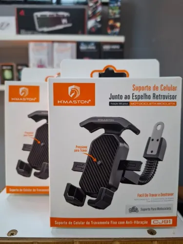 Suporte Premium Para Celular - Fixação no Retrovisor com Sistema Anti-Vibração