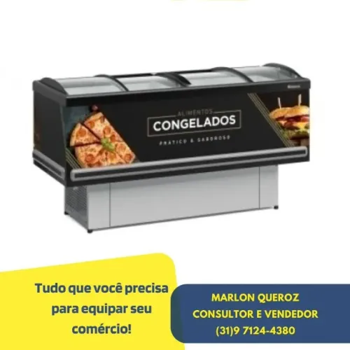 Ilha de Congelados 1,9 Metros Vidro Curvo Gelopar