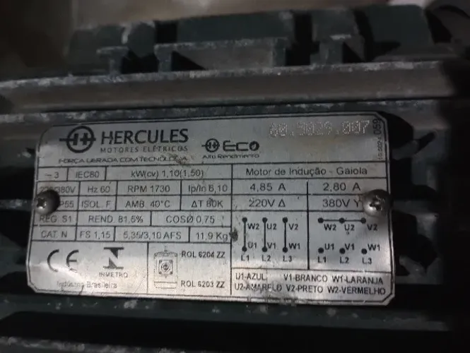 Motor Elétrico Trifásico Ip55 1cv 2p 220/380v Hercules
