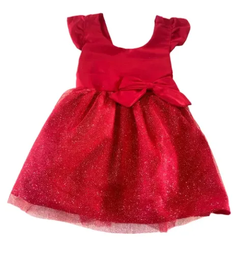 Vestido Infantil Com Tule Com Glitter Natal Batizado Festas