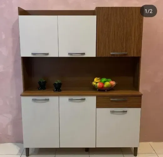 Armário de Cozinha Na Nogueira / Off White / Ripado