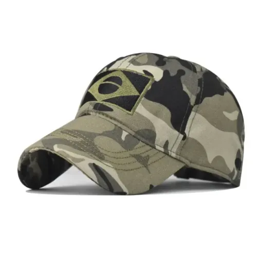 Boné Tático Militar Bandeira Brasil Bordado Ajustável Camuflado