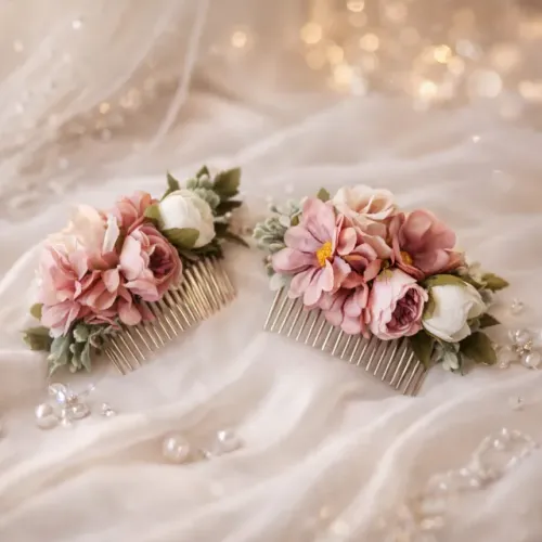 Grinalda Flores Arranjo de Cabelo Noiva Casamento Pré Wedding - Kit com 2 Grampos