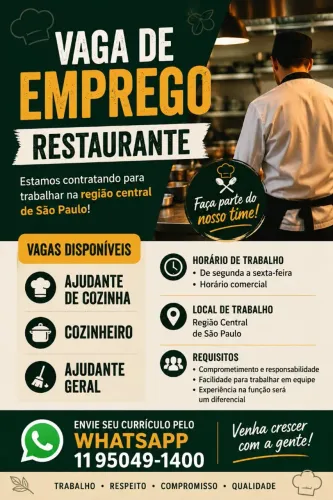 Cozinheiro/Ajudante de cozinha/Ajudante geral