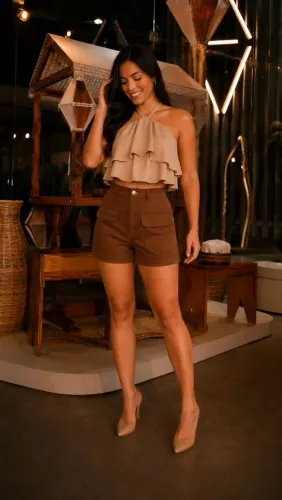 Conjunto Feminino Short Cargo com Cropped Camadas
