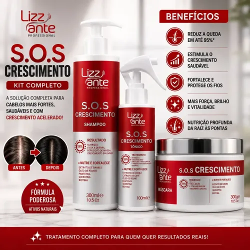 Kit SOS Crescimento Lizzante | Shampoo + Tônico + Máscara