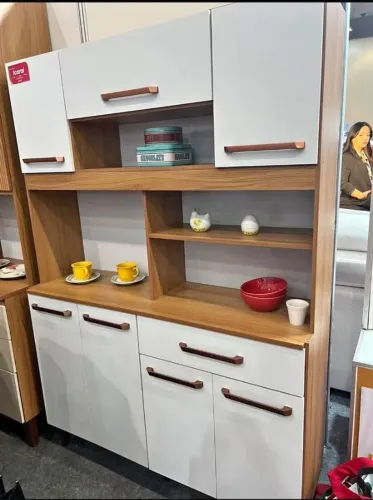 Armario de Cozinha Icarai 100% em MDF 7 portas e 1 gaveta Tuboarte Amêndoa Rippas Amêndoa