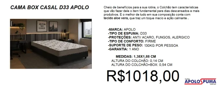 Cama box casal colchão espuma d33 apolo - entrega grátis
