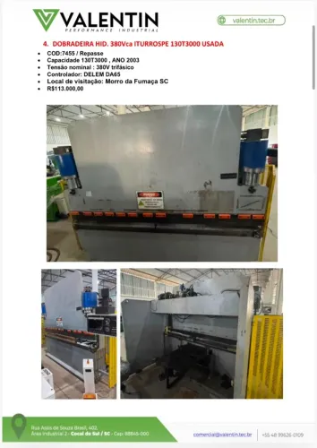 Dobradeira hid. 380Vca Iturrospe130T3000- Usada/ Parcelamos em até 12x