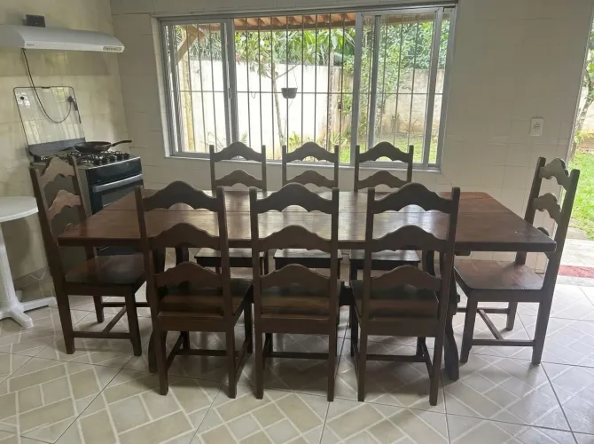 Mesa de Jantar em Madeira Maciça com 7 Cadeiras - Estilo Colonial Rústico