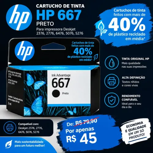 CARTUCHO DE TINTA HP 667, PRETO