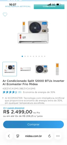 Ar Condicionado Split Inverter Midea AI Ecomaster 12000 BTUs Quente e Frio 220V