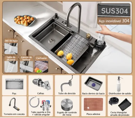 Cuba Gourmet Cascata Inox, a famosa do TikTok com lavador de copos