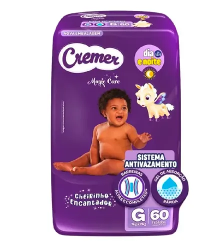 Fralda Cremer infantil Magic Care tamanho G 60un. Oferta $55,00