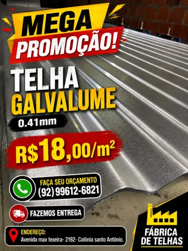 Telha Galvalume R$18,00 m²