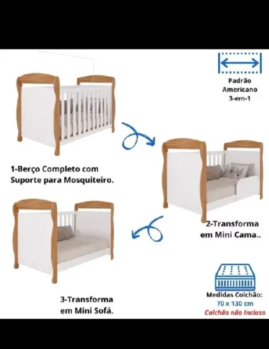 Berço Americano Marquesa 100% MDF Multifuncional 3 em 1
