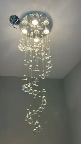 Lustre Espiral de Cristal K9 Legitimo para Sala de Jantar - Base 30cm Inox