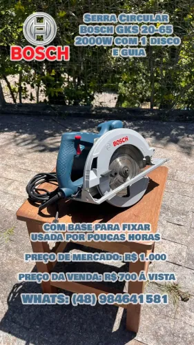 Serra Circular Bosch GKS 20-65 2000W com 1 disco e guia e placa para bancada
