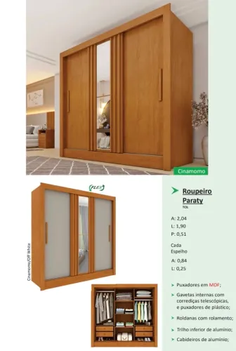 Guarda Roupa com espelho - Promoção