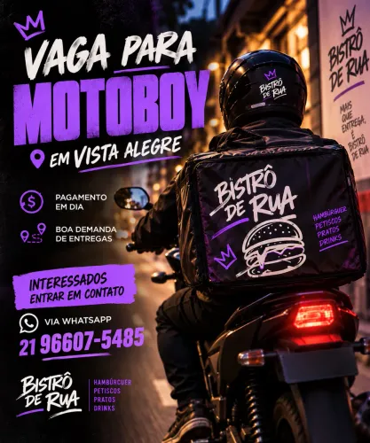 VAGA PARA MOTOBOY EM HAMBURGUERIA VISTA ALEGRE RJ