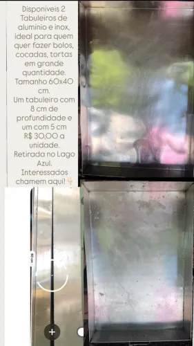 Vendo tabuleiros grandes para assar bolos ou tortas. Informações no tel:61 9 *