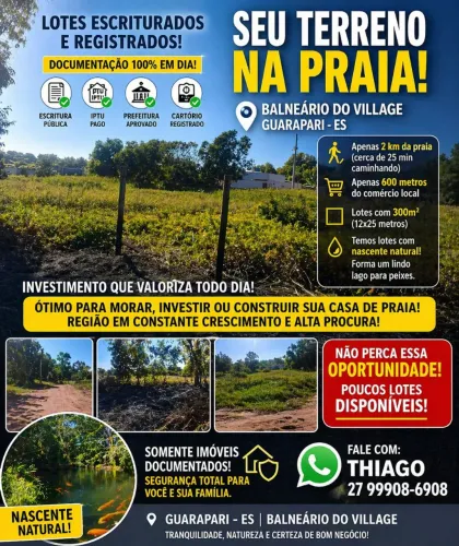GUARAPARI LOTES 300M² PRÓXIMO DA PRAIA COM DOCUMENTAÇÃO COMPLETA, Aceito ofertas, trocas 