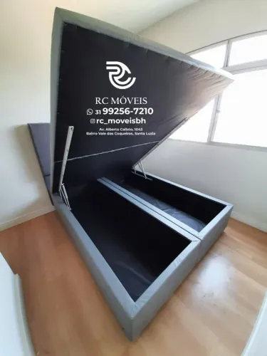 Cama box completa Baú Queen 1.58x1.98 Bipartido Blindado com Pistão a Gás