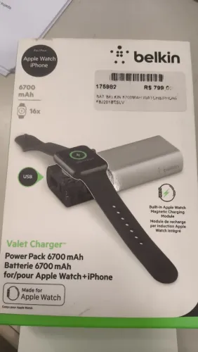 Carregador Portátil Belkin 6700 mAh para Apple Watch e iPhone - Novo