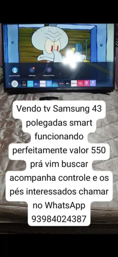 Vendo tv Samsung 43 polegadas smart funcionando perfeitamente valor 550 pra vim buscar 