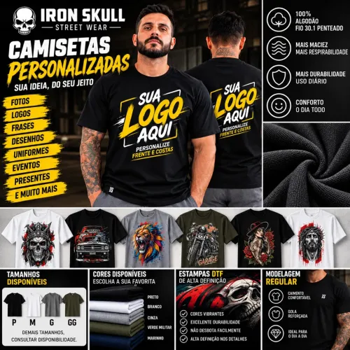 Camiseta Personalizada 100% Algodão com Sua Arte ou Logo