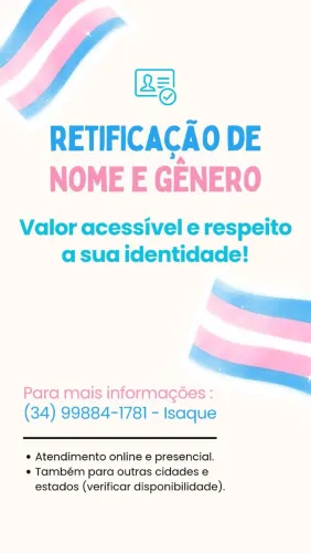 Retificação de documentos (R$750 + cartório) para pessoas trans e mudança de nome