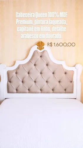 Cabeceira luxuosa provençal em MDF e Capitonê em linho.
