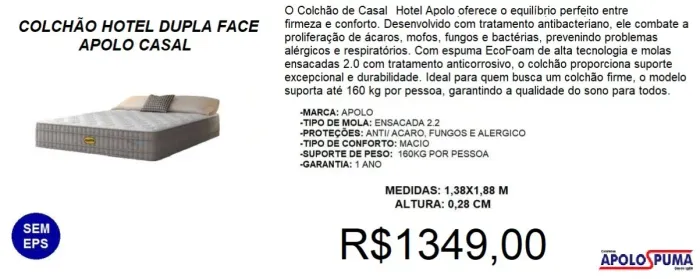 colchão casal molas hotel apolo - frete gratuito!