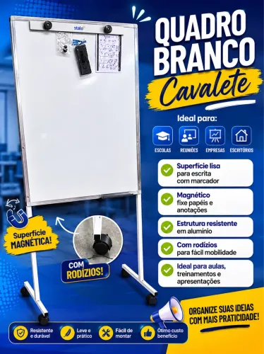 Quadro Branco Magnético com Rodinhas | Lousa Móvel para Escritório e Escola