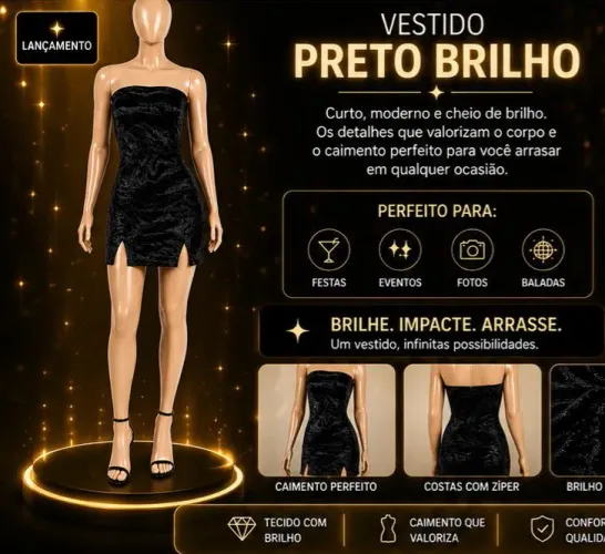 Vestido Preto Brilho