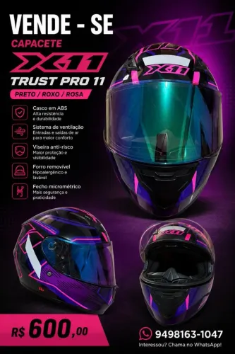Capacete X11Trust Pro 11<br>Cor: Preto/Roxo/Rosa