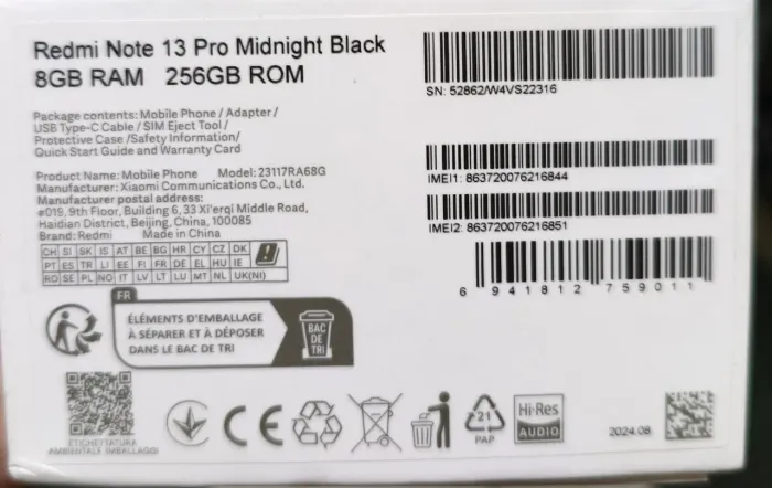 XIAOMI REDMI NOTE 13 PRO 256 GB 8GB RAM MDNIGHT BLACK