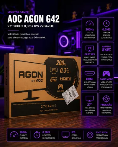 Monitor Gamer AOC AGON G42 27" 200Hz 0,3ms IPS 27G42HE