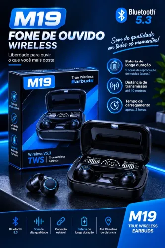 Fone de Ouvido Bluetooth M19 Sem Fio com Case