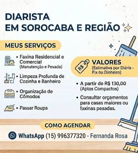 Serviços de Diarista, Faxina e Organização em Sorocaba