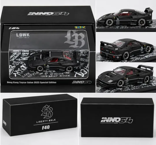 INNO64 LBWK F40 Liberty Walk Preto Fosco Hong Kong Toycar Salon 2023 Special Edition 1/64