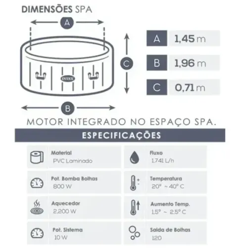 Banheira hidromassagem Intex Spa - Aquecimento 40 graus