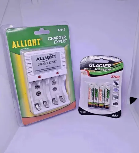 Kit Carregador de Pilhas Allight A-612 + 4 Pilhas Recarregáveis AAA Glacier 2700mAh