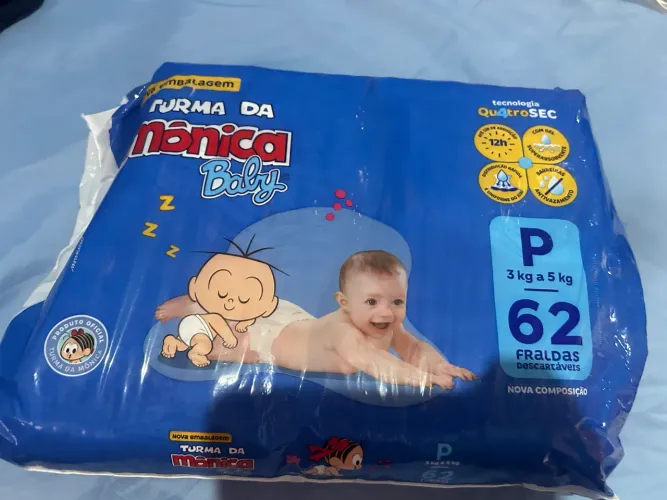 PACOTE DE FRALDA TURMA DA MÔNICA BABY TAMANHO P COM 62 UNIDADES